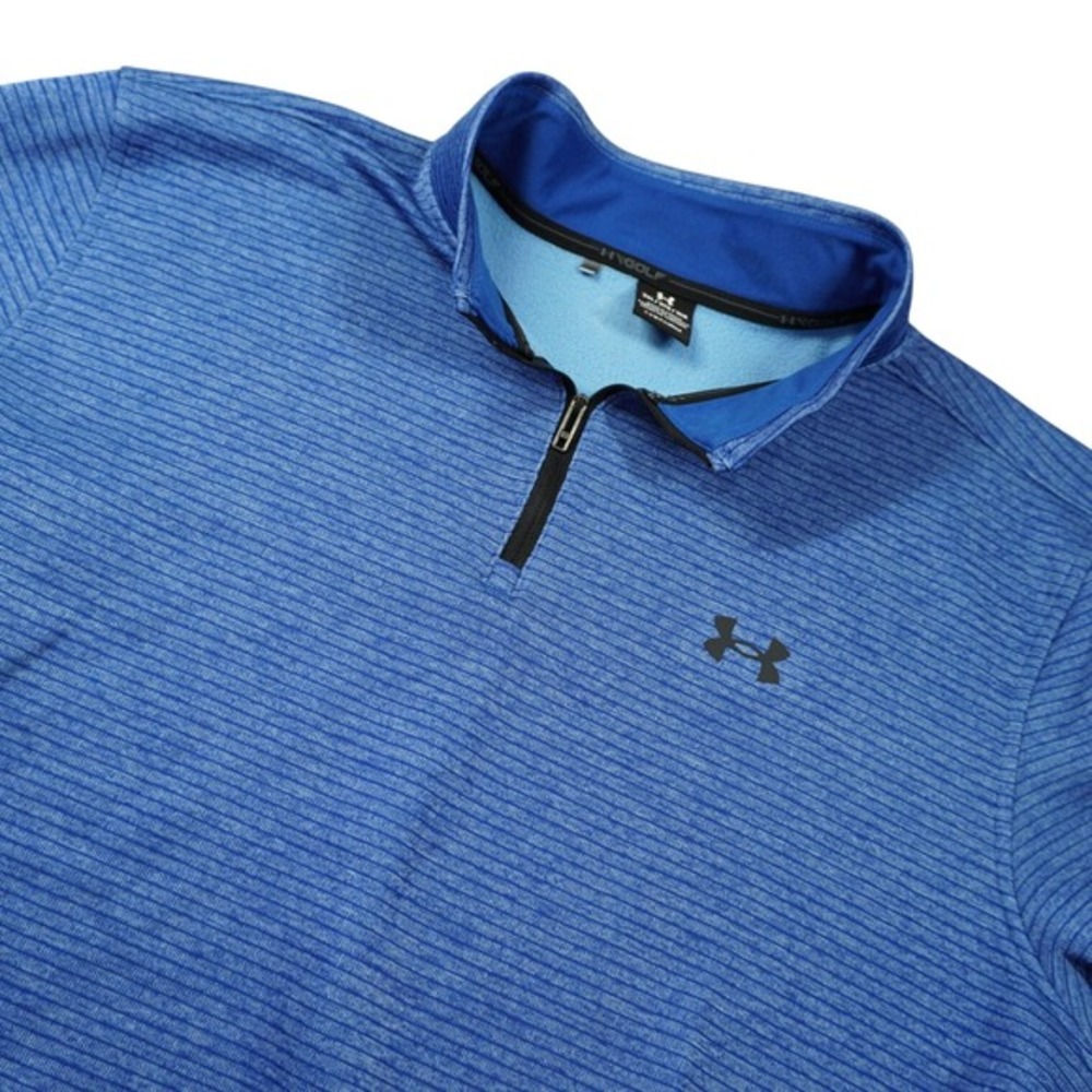 Under Armour Storm Golf Mens 2XL Blue Heather Stripe Fleece Quarter Zip Pullover